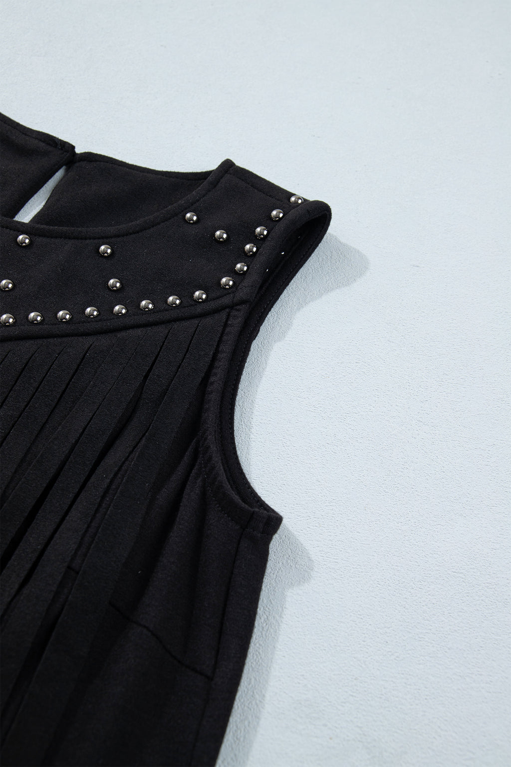 Black Western Fringe Rivet Paneling Bust Sleeveless Top