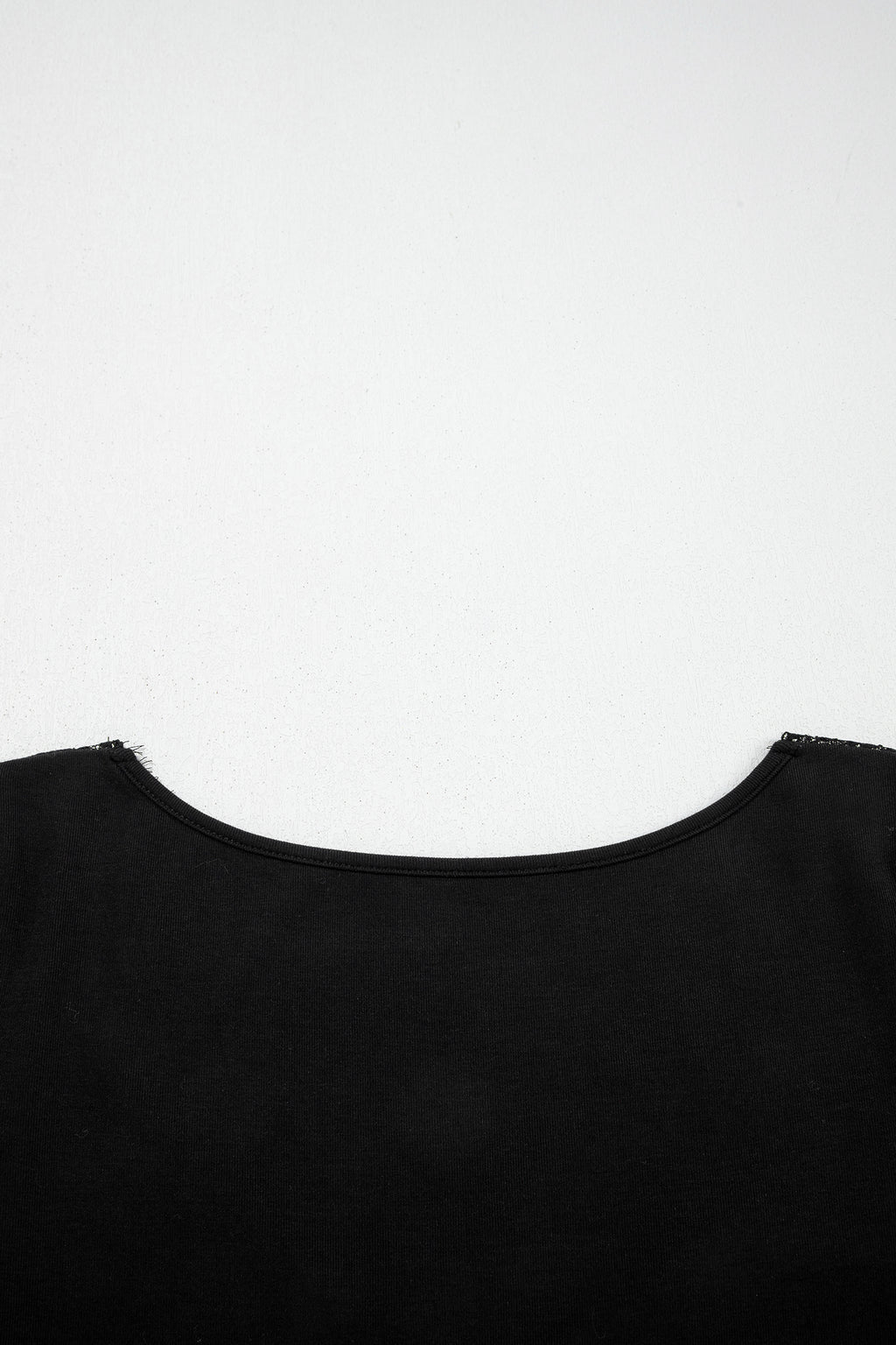 Black Lace Trim Elegant Neckline Long Sleeve Slim Top
