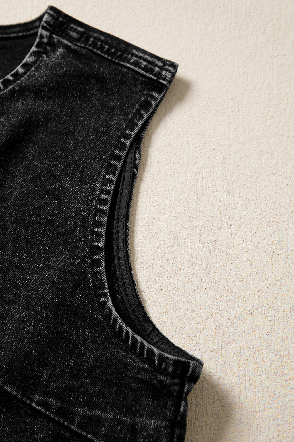 Black Buttoned Front Slit Denim Vest