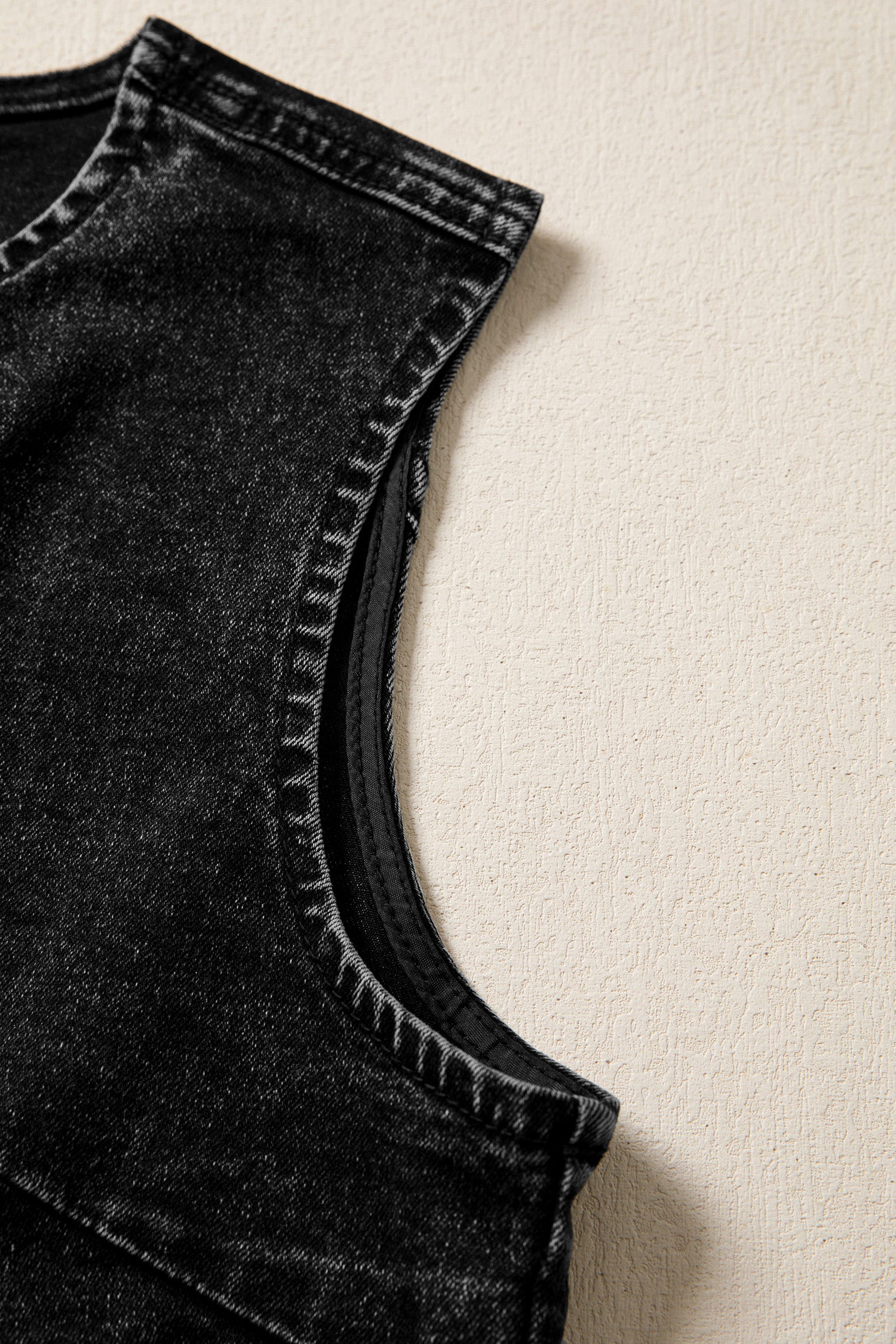 Black Buttoned Front Slit Denim Vest