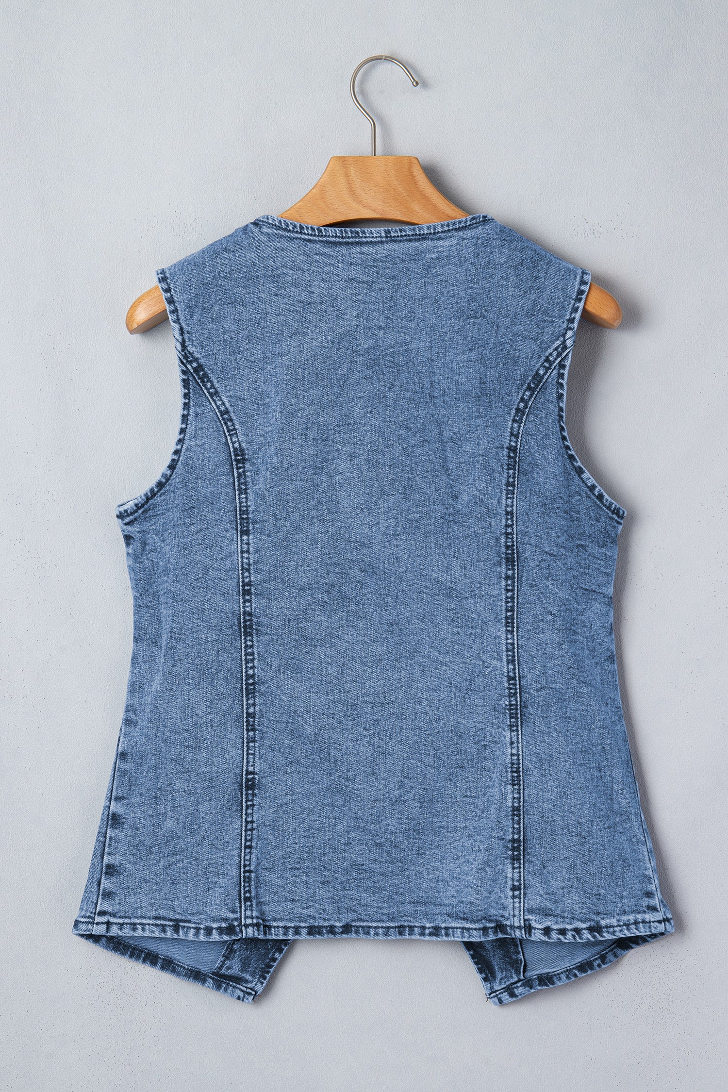 Black Buttoned Front Slit Denim Vest