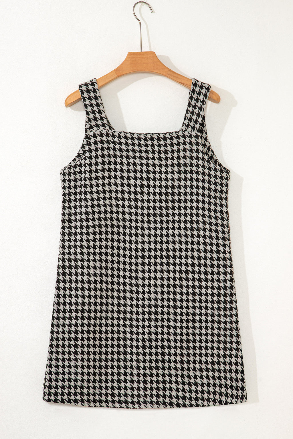Red Houndstooth Print V Neck Sleeveless Mini Dress