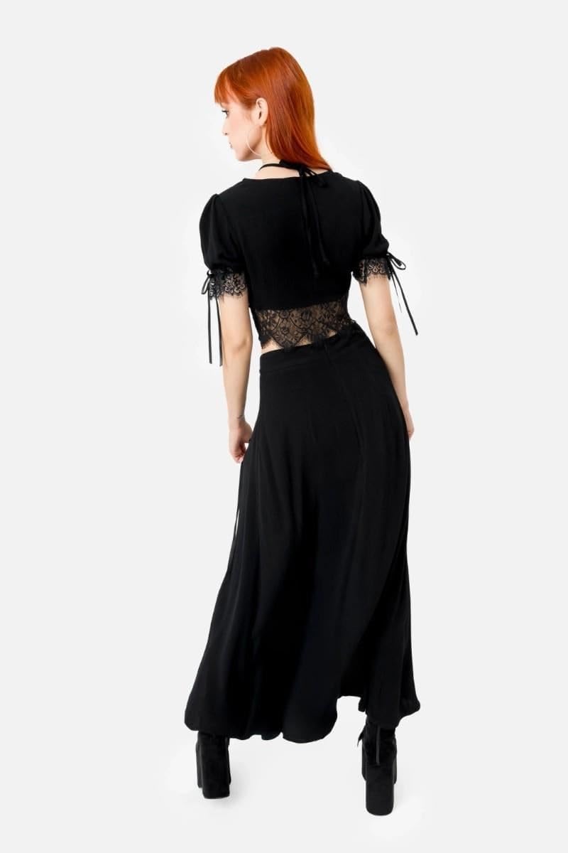 Restyle Gonna Lunga Rhodanthe con Lacci Neri, Stile Gotico, Stile Strega, Stile Punk