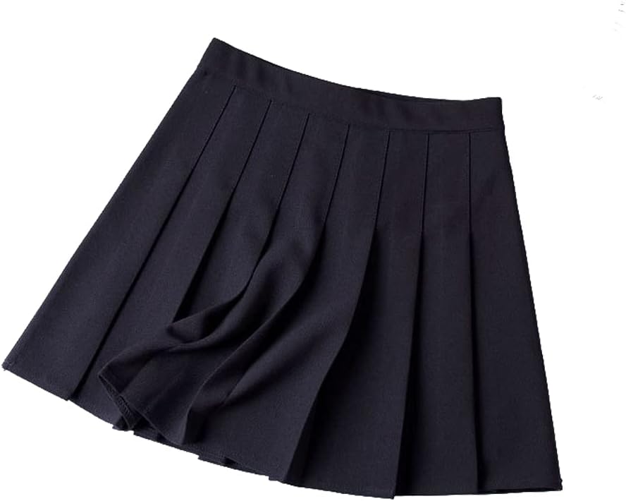 Minigonna da donna, nera, a pieghe, stile gotico, estiva, con cintura e catena