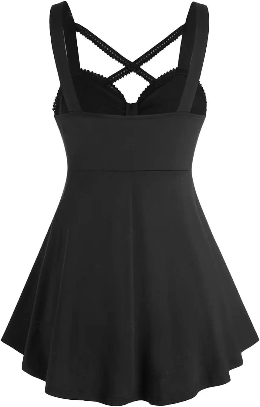 KHIRVWL Abito Gotico Gonna Corta Top da Donna Senza Maniche Scollo a V Canotta Abito Medievale Abito Rinascimentale Cocktail Party Abito da Sera Punk Scuro Vestiti Carnevale Donna