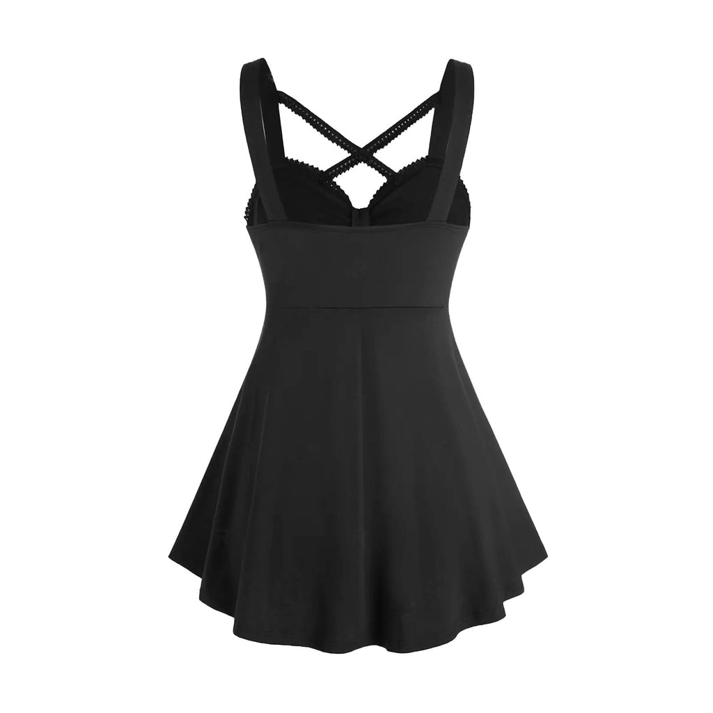 KHIRVWL Abito Gotico Gonna Corta Top da Donna Senza Maniche Scollo a V Canotta Abito Medievale Abito Rinascimentale Cocktail Party Abito da Sera Punk Scuro Vestiti Carnevale Donna