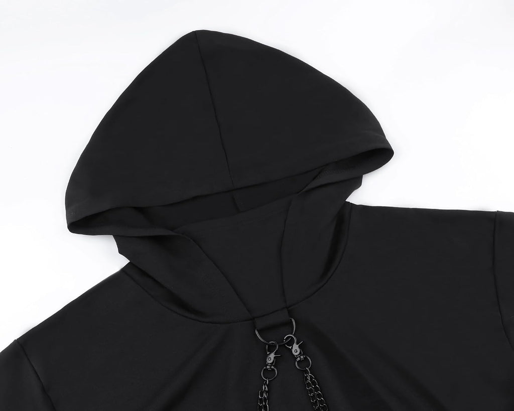 Maglietta a maniche lunghe con bretelle, da donna, stile gotico, punk, cool, con motivo drago, girocollo, nero, per autunno