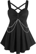 KHIRVWL Abito Gotico Gonna Corta Top da Donna Senza Maniche Scollo a V Canotta Abito Medievale Abito Rinascimentale Cocktail Party Abito da Sera Punk Scuro Vestiti Carnevale Donna