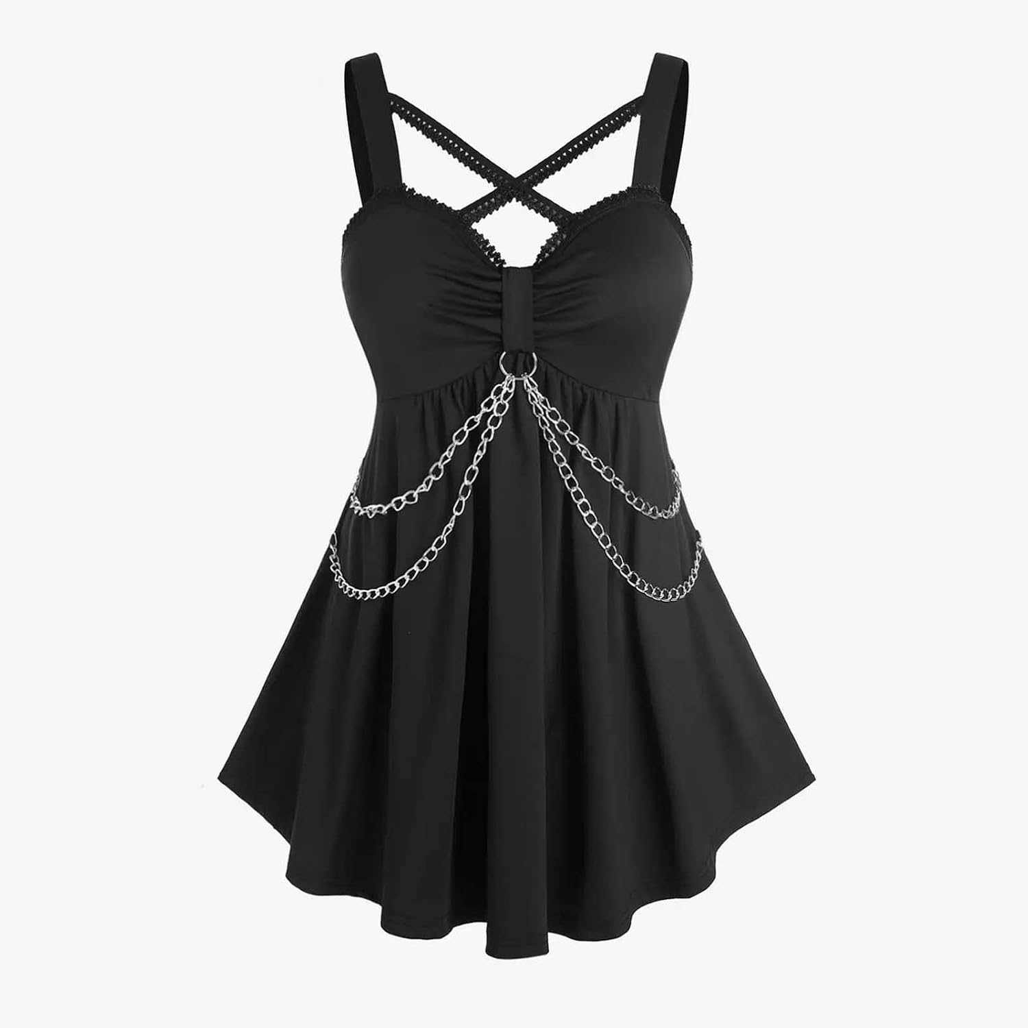 KHIRVWL Abito Gotico Gonna Corta Top da Donna Senza Maniche Scollo a V Canotta Abito Medievale Abito Rinascimentale Cocktail Party Abito da Sera Punk Scuro Vestiti Carnevale Donna