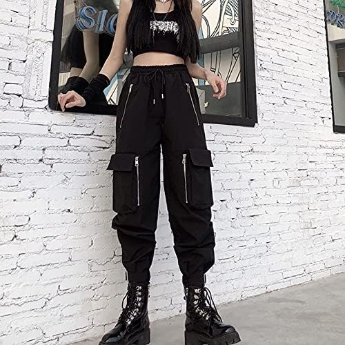 Pantaloni Cargo Neri da Donna Allentati Pantaloni incatenati Multi-Tasca Multi-Zip Punk Goth Pantaloni