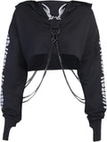 Maglietta a maniche lunghe con bretelle, da donna, stile gotico, punk, cool, con motivo drago, girocollo, nero, per autunno