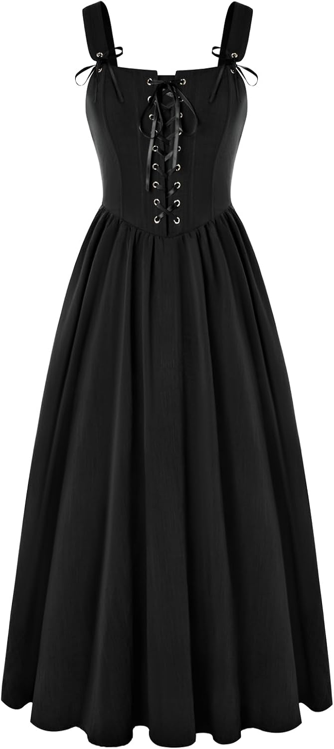 SCARLET DARKNESS Abito da donna rinascimentale, senza maniche, con lacci, linea ad A