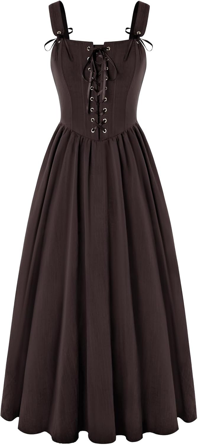 SCARLET DARKNESS Abito da donna rinascimentale, senza maniche, con lacci, linea ad A