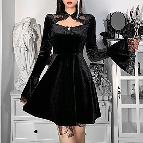 TSMNZMU Lolita - Abito da Donna in Velluto Gotico Senza Maniche, in Pizzo Harajuku
