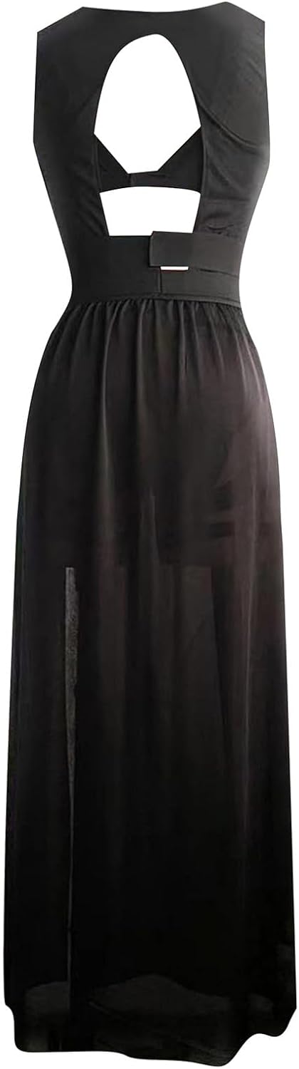 Generisch Abito gotico trasparente da donna, abbigliamento da notte, camicia da notte sexy, doppio negligé con spacco, per festival, club, serate, festival