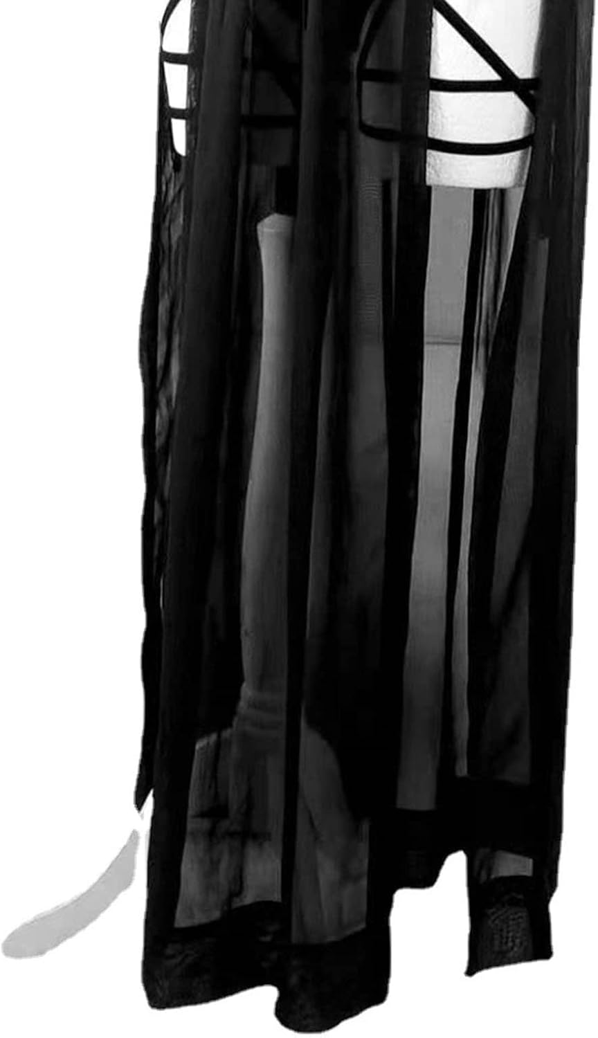 Generisch Abito gotico trasparente da donna, abbigliamento da notte, camicia da notte sexy, doppio negligé con spacco, per festival, club, serate, festival