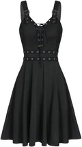 Abiti da Donna A Scollo A V - Vestito Casual Donna Senza Maniche Dress con Schiena Nuda E Spalline Regolabili Abito Modello Midi al Ginocchio Colore Unico Vestiti Stile Gotico Punk alla Moda
