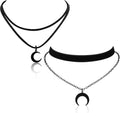 2 collane nere doppie a forma di luna per donna, collana goth, collana nera, collana boho, accessori Y2K, gioielli vintage, halloween grunge, design medievale, look Witchy