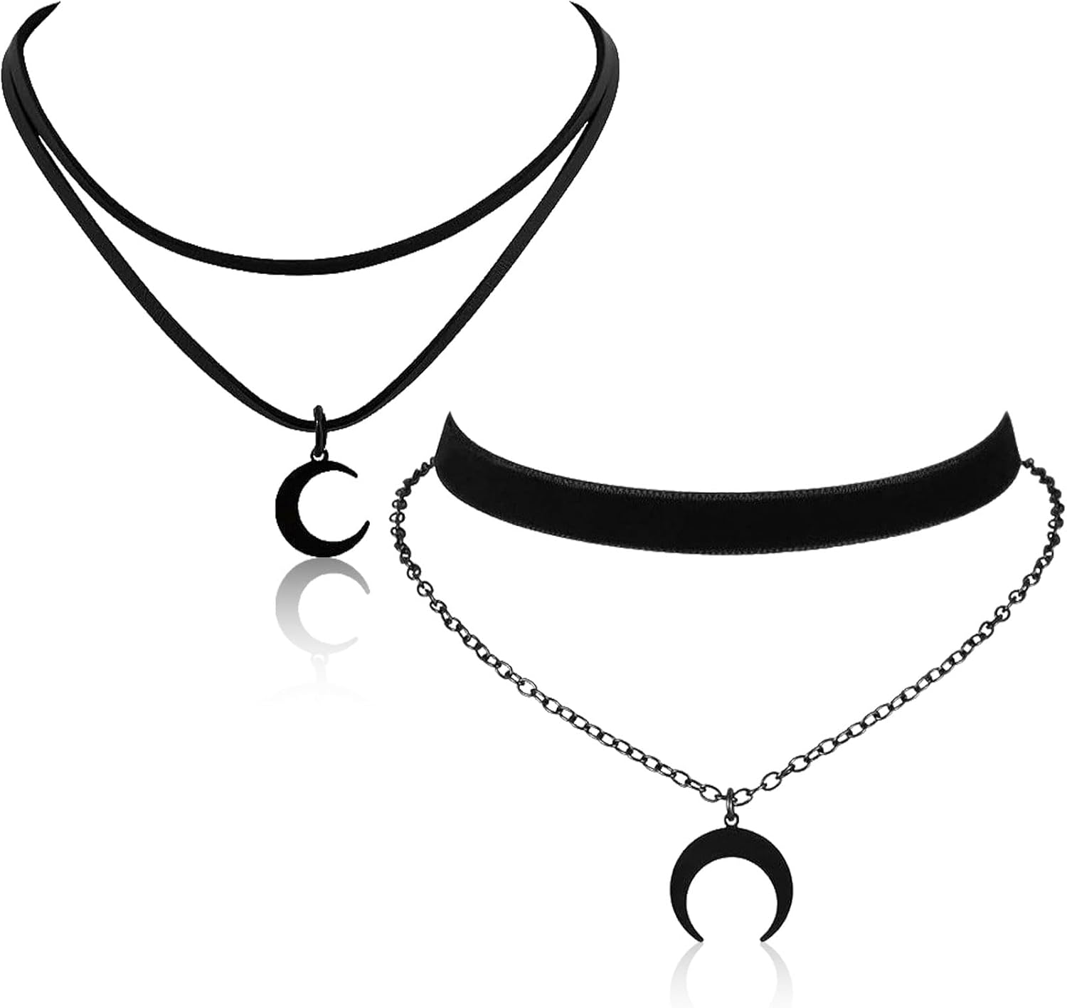 2 collane nere doppie a forma di luna per donna, collana goth, collana nera, collana boho, accessori Y2K, gioielli vintage, halloween grunge, design medievale, look Witchy