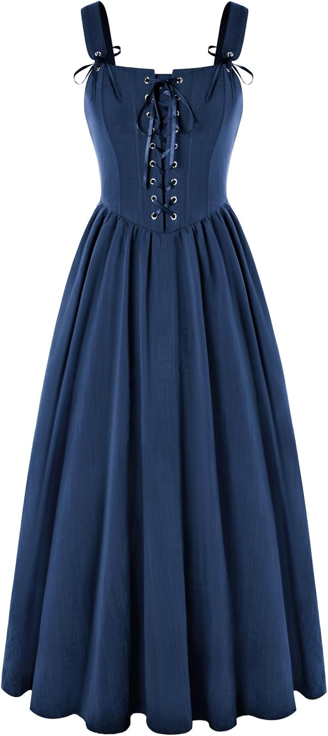 SCARLET DARKNESS Abito da donna rinascimentale, senza maniche, con lacci, linea ad A