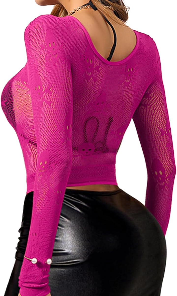 Buitifo Donne Sexy Crop Top Mesh Nightwear Skull Festival Costume Lingerie Camicie