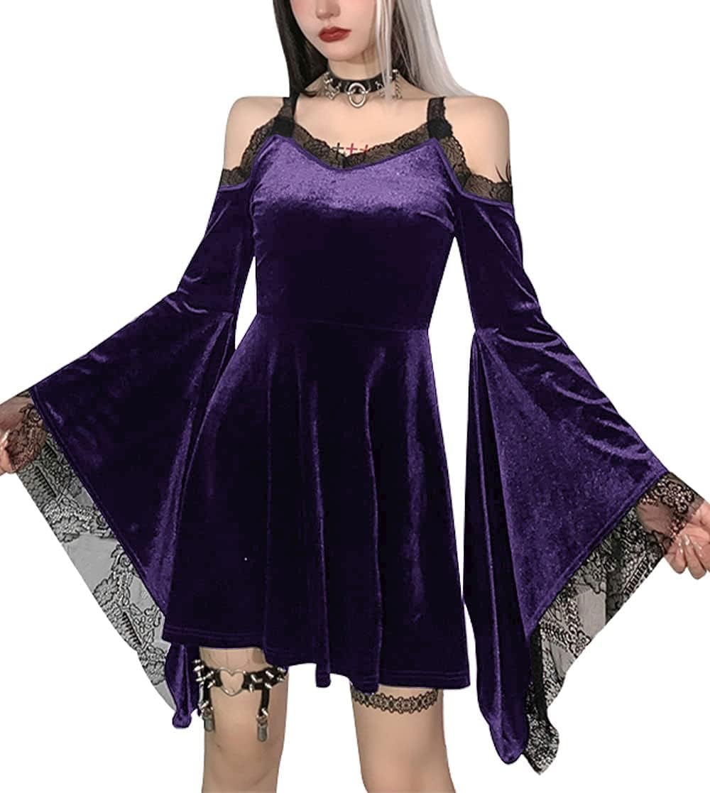 TSMNZMU Lolita - Abito da Donna in Velluto Gotico Senza Maniche, in Pizzo Harajuku