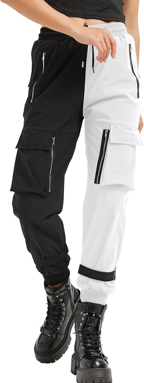 Pantaloni Cargo Neri da Donna Allentati Pantaloni incatenati Multi-Tasca Multi-Zip Punk Goth Pantaloni