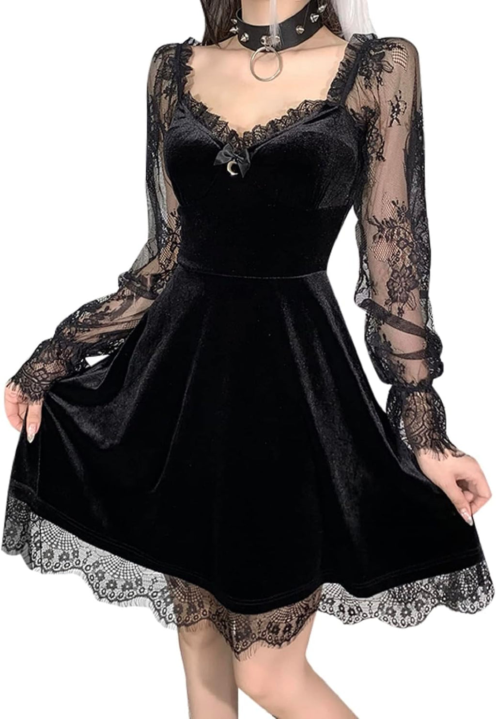 TSMNZMU Lolita - Abito da Donna in Velluto Gotico Senza Maniche, in Pizzo Harajuku