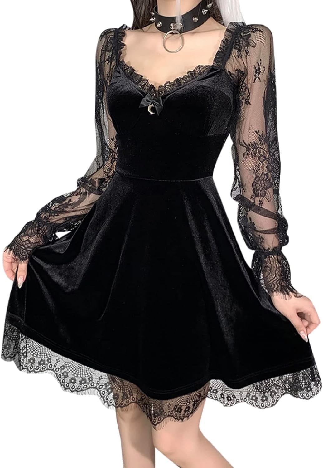 TSMNZMU Lolita - Abito da Donna in Velluto Gotico Senza Maniche, in Pizzo Harajuku
