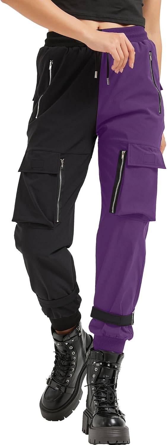 Pantaloni Cargo Neri da Donna Allentati Pantaloni incatenati Multi-Tasca Multi-Zip Punk Goth Pantaloni