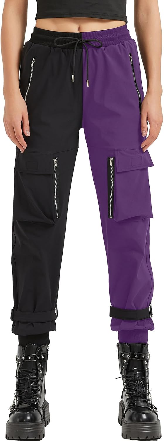 Pantaloni Cargo Neri da Donna Allentati Pantaloni incatenati Multi-Tasca Multi-Zip Punk Goth Pantaloni