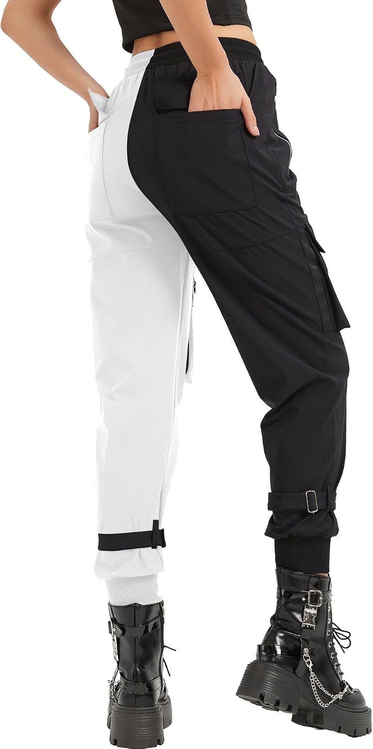 Pantaloni Cargo Neri da Donna Allentati Pantaloni incatenati Multi-Tasca Multi-Zip Punk Goth Pantaloni
