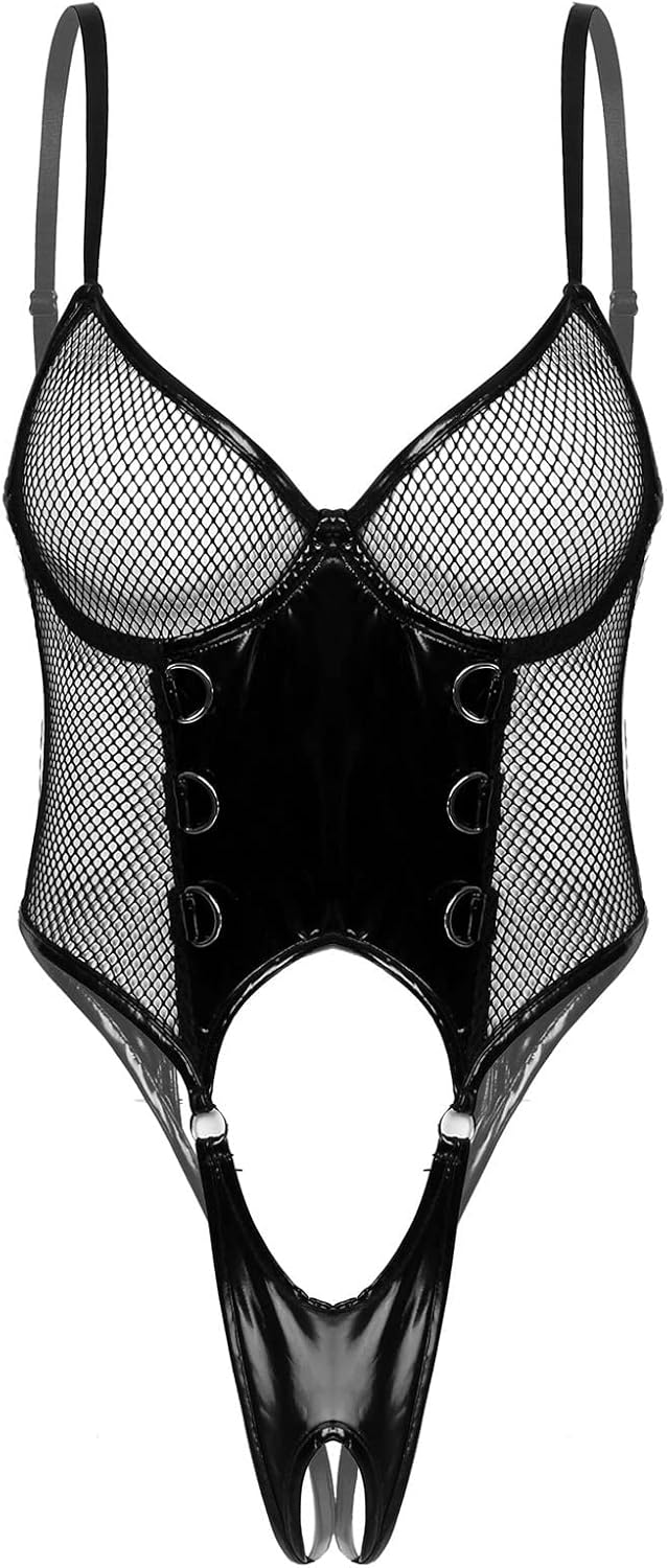 Generico Body Rete Trasparente Donna Lingerie in Pelle Splice Senza Tappo Sensuale Trasparente