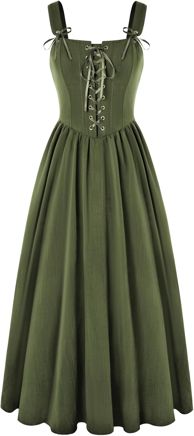 SCARLET DARKNESS Abito da donna rinascimentale, senza maniche, con lacci, linea ad A