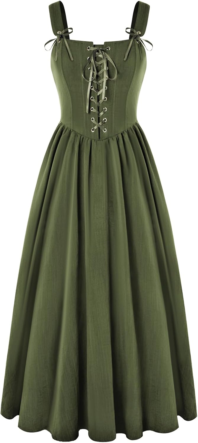 SCARLET DARKNESS Abito da donna rinascimentale, senza maniche, con lacci, linea ad A