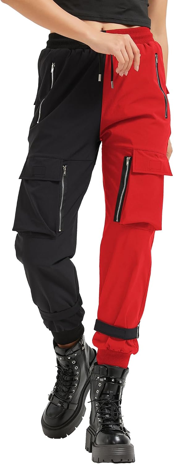 Pantaloni Cargo Neri da Donna Allentati Pantaloni incatenati Multi-Tasca Multi-Zip Punk Goth Pantaloni