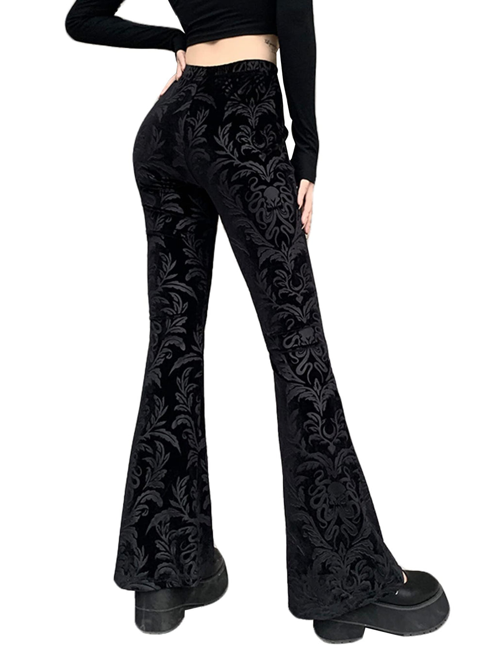 SEAUR Gothic Punk - Pantaloni da donna in pizzo floreale vintage, in velluto nero, Y2K, per il tempo libero, Grunge Party Club Wear