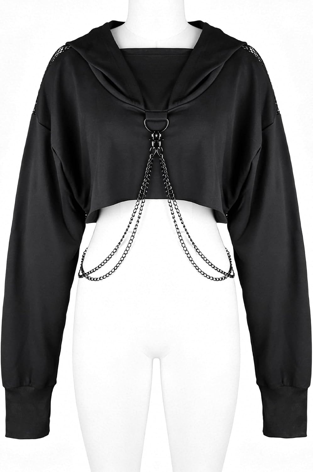 Maglietta a maniche lunghe con bretelle, da donna, stile gotico, punk, cool, con motivo drago, girocollo, nero, per autunno
