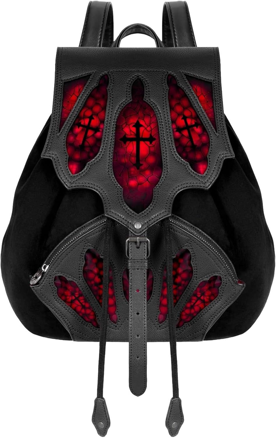 Restyle Zaino gotico BLOODVEIL - Pelle vegana e camoscio con vetro rosso, stile vampiro e Whimsigoth - Perfetto per università, ufficio e uso quotidiano