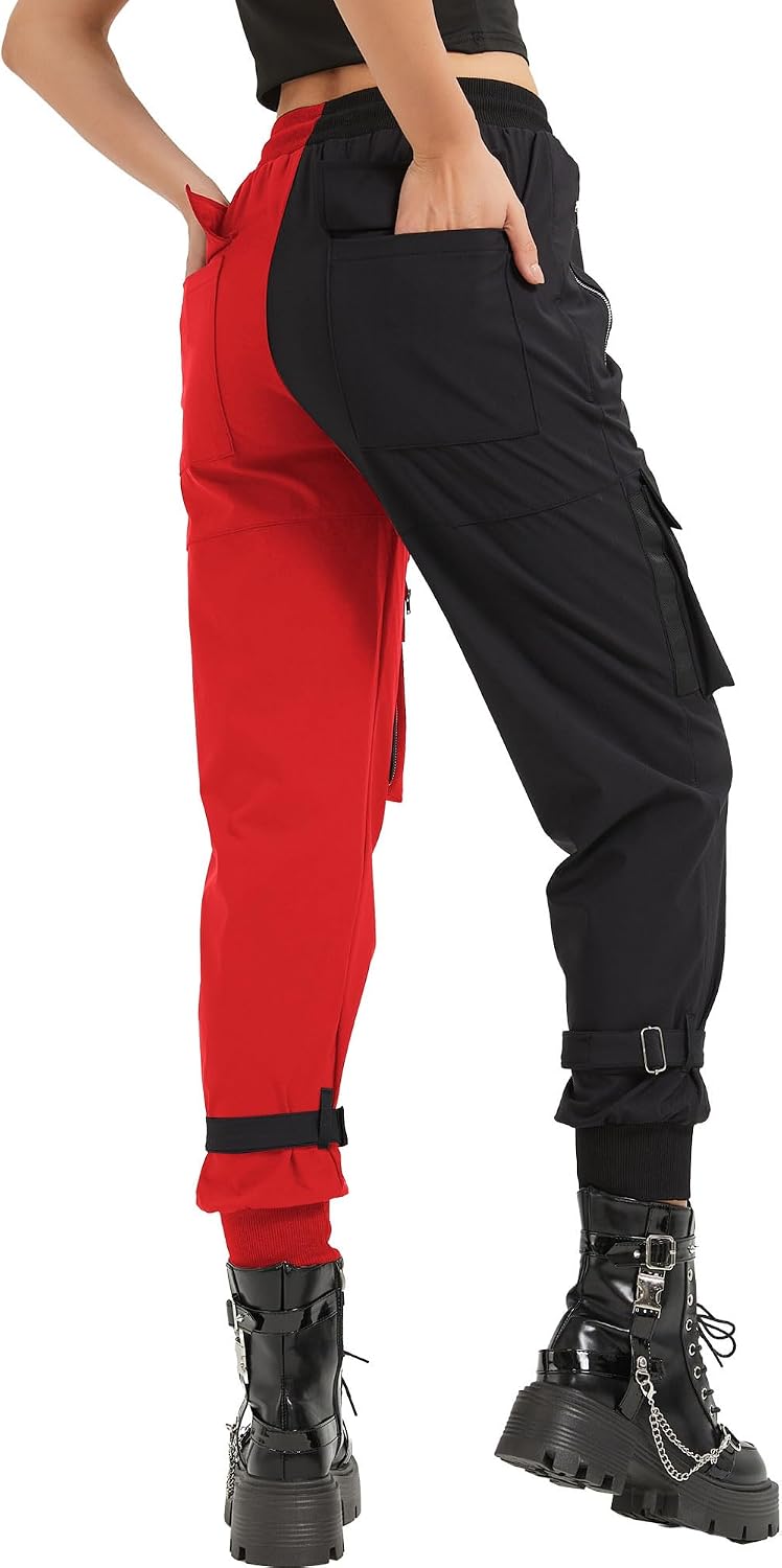 Pantaloni Cargo Neri da Donna Allentati Pantaloni incatenati Multi-Tasca Multi-Zip Punk Goth Pantaloni