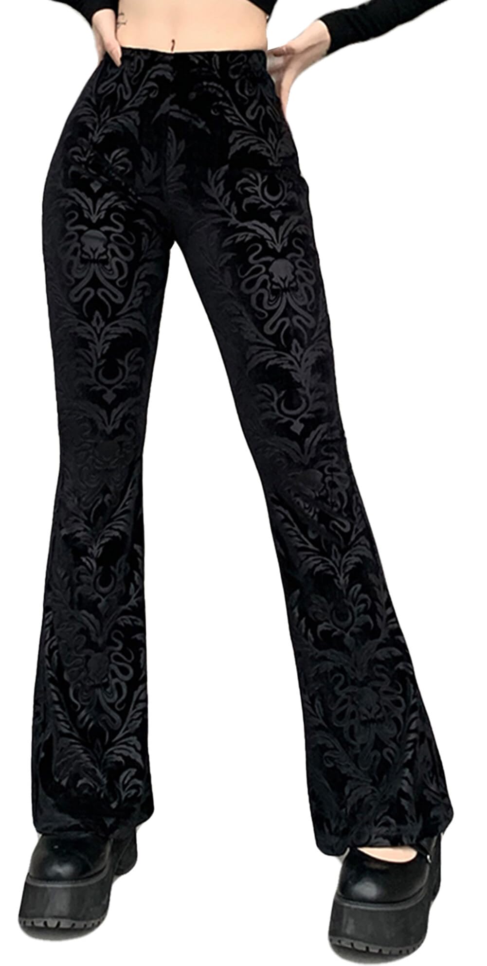 SEAUR Gothic Punk - Pantaloni da donna in pizzo floreale vintage, in velluto nero, Y2K, per il tempo libero, Grunge Party Club Wear