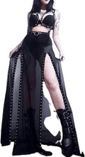 Gonna Lunga con Spacchi e Occhielli Patchwork Punk Nera Traforata Harajuku Y2K Goth Gonna da Notte Estiva-Nero-L