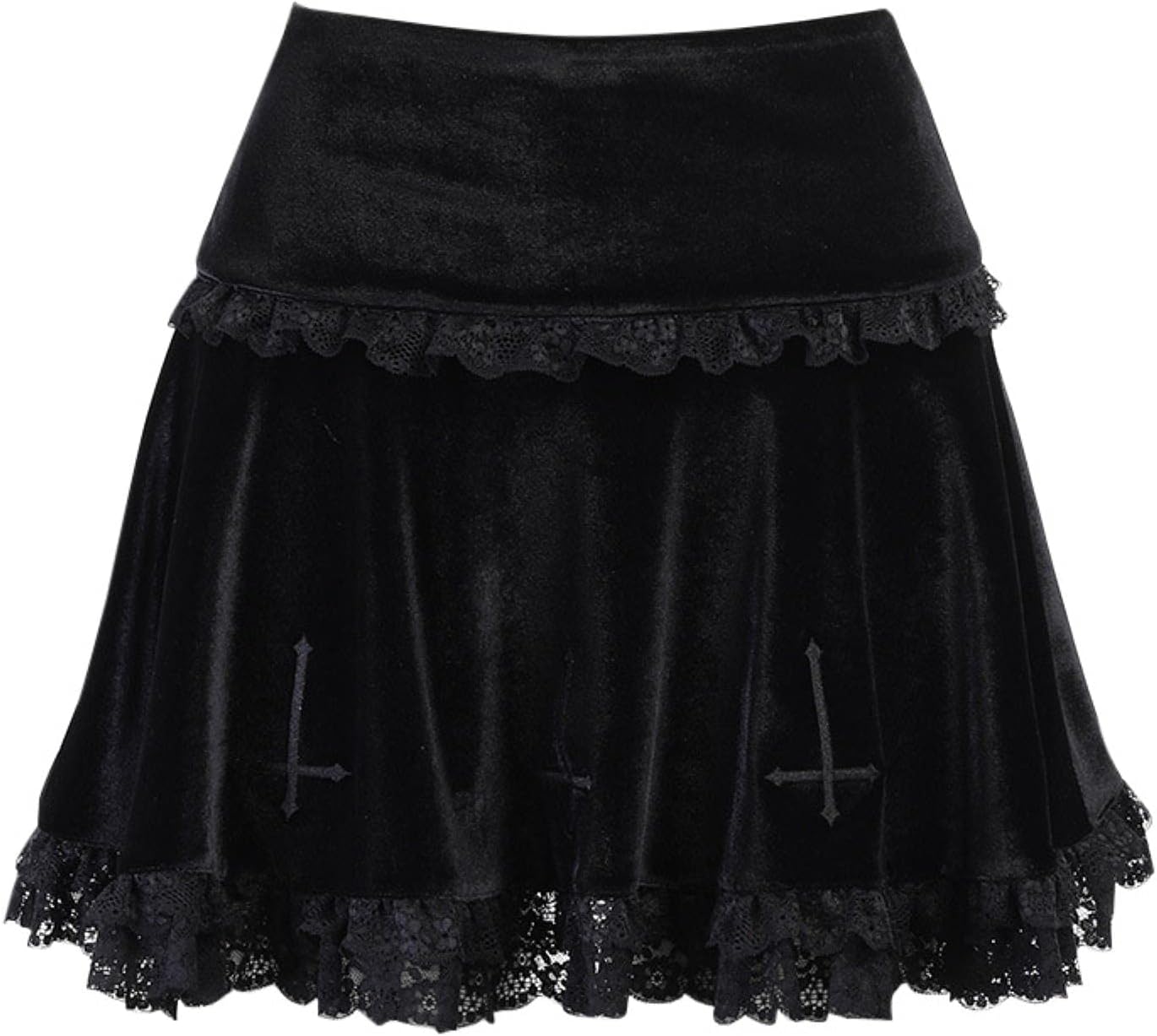 Gonna Goth Gonna Nera Gonna Vintage con Bordi in Pizzo Una Minigonna Gotica Grunge Y2K Gonna Estiva con Volant a Vita Alta Donna-3,M