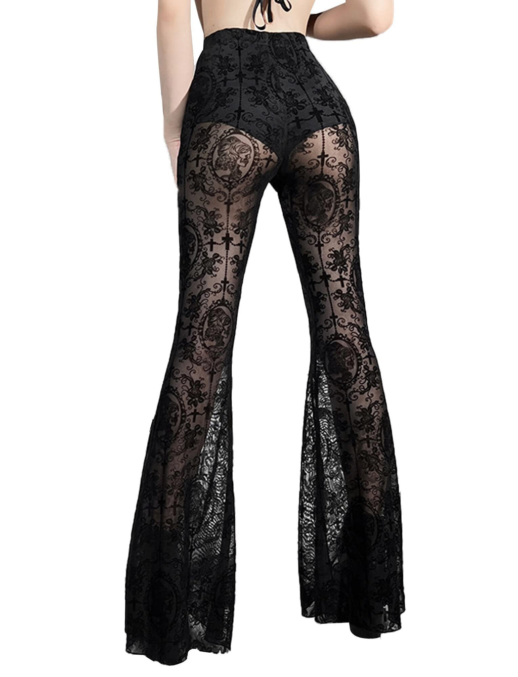 SEAUR Gothic Punk - Pantaloni da donna in pizzo floreale vintage, in velluto nero, Y2K, per il tempo libero, Grunge Party Club Wear