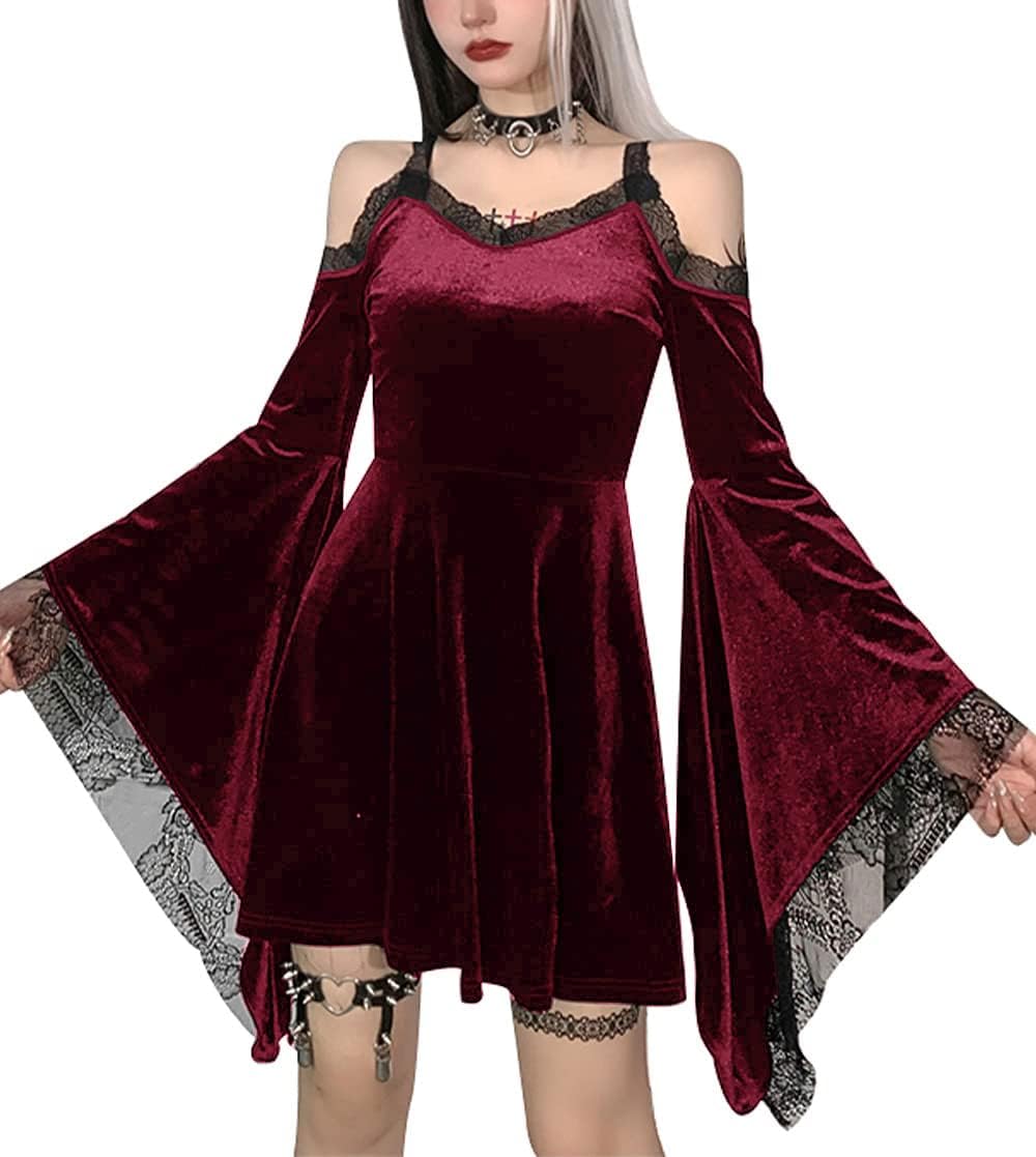 TSMNZMU Lolita - Abito da Donna in Velluto Gotico Senza Maniche, in Pizzo Harajuku