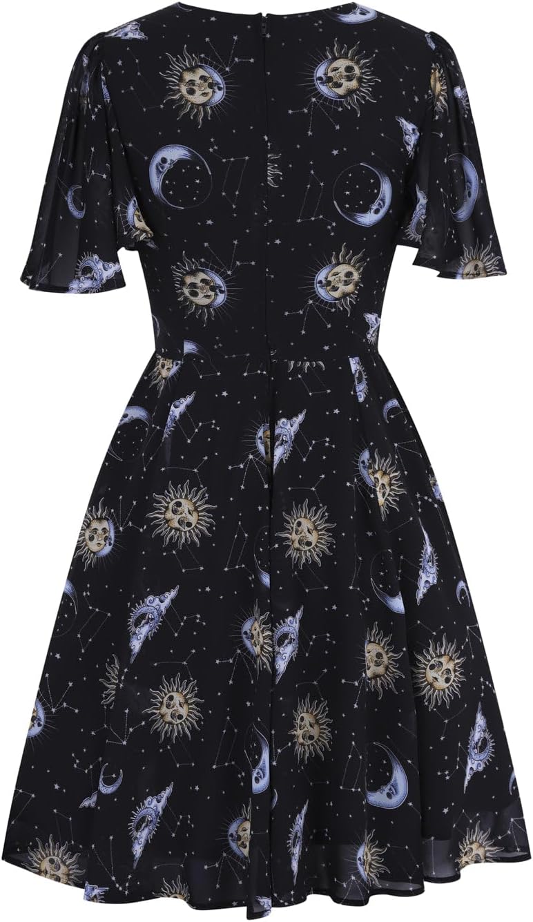 Hell Bunny Solaris Dress Donna Abito Media Lunghezza Nero 100% Poliestere