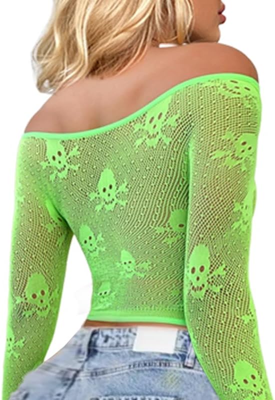 Buitifo Donne Sexy Crop Top Mesh Nightwear Skull Festival Costume Lingerie Camicie