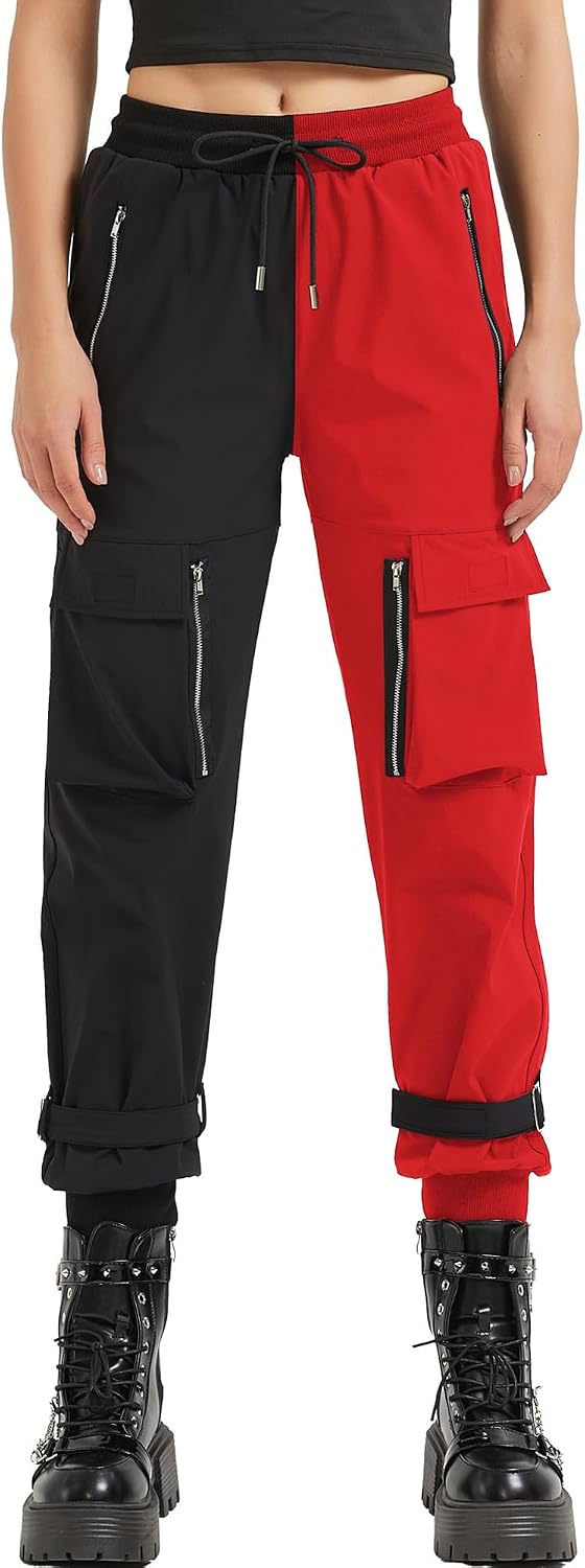 Pantaloni Cargo Neri da Donna Allentati Pantaloni incatenati Multi-Tasca Multi-Zip Punk Goth Pantaloni
