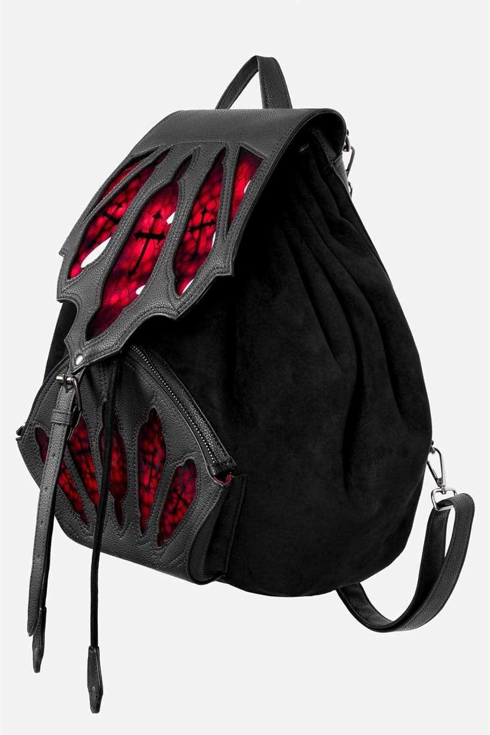 Restyle Zaino gotico BLOODVEIL - Pelle vegana e camoscio con vetro rosso, stile vampiro e Whimsigoth - Perfetto per università, ufficio e uso quotidiano