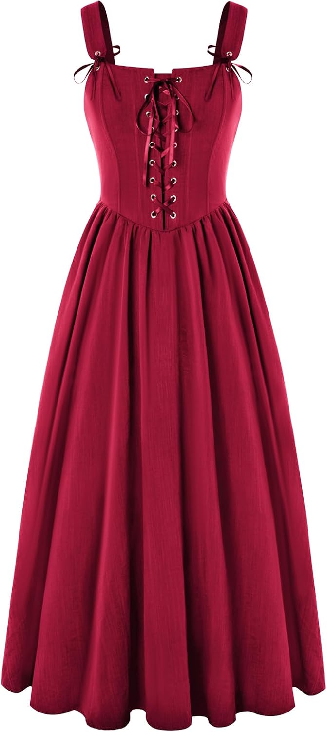 SCARLET DARKNESS Abito da donna rinascimentale, senza maniche, con lacci, linea ad A